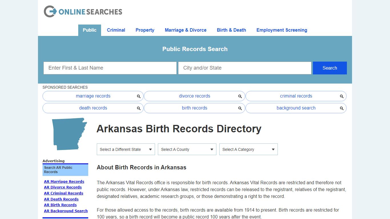 Arkansas Birth Records Search Directory - OnlineSearches.com